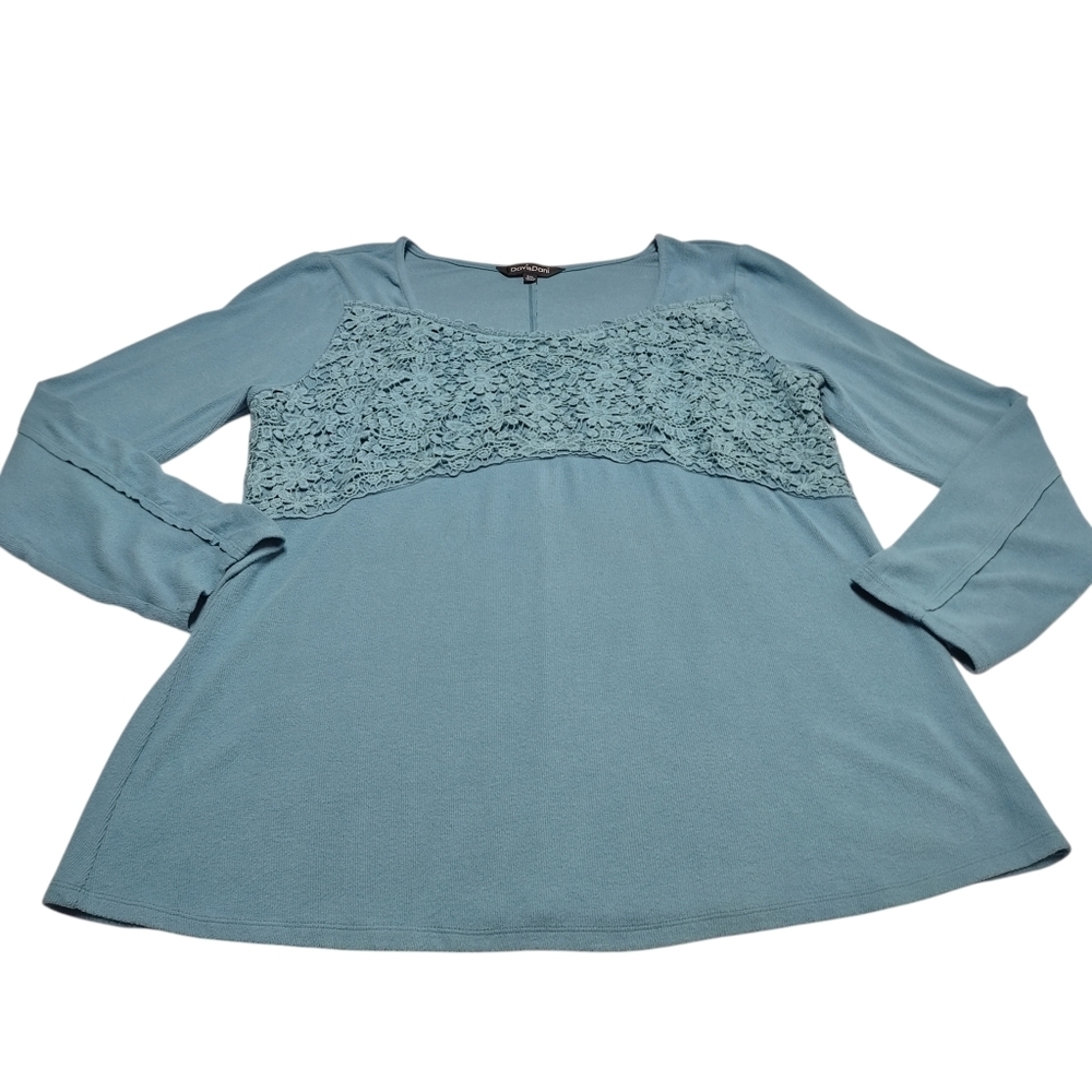 Davi & Dani Women's 2XL Green Long Sleeve Floral Lace Yoke Square Neck Sweater - Picture 6 of 9